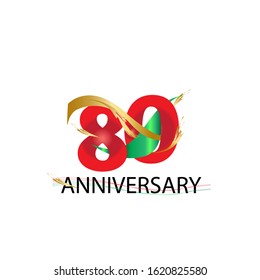 80 anniversary design logotype red color and golden ribbon for celebration isolated on white background