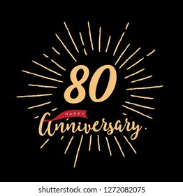 80 Anniversary fireworks and celebration background - stock vector - Vector