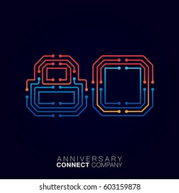 80 Anniversary, Letter eighty logotype orange and blue color,Technology and digital abstract dot connection company vector logo illustrator