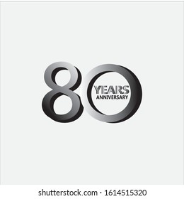 80 anniversary logo with silver. Vector design template elements for your birthday celebration.