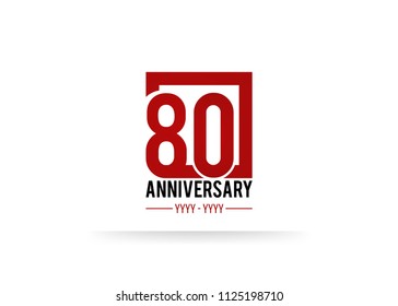 80 Anniversary logotype, simple red colored font number inside square isolated on white background
