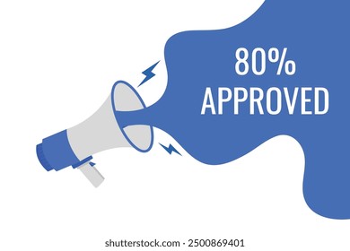 
80% aprobado Botón, Anuncio, etiqueta, Plantilla para el Sitio web. 80% de texto aprobado con el icono colorido del megáfono
