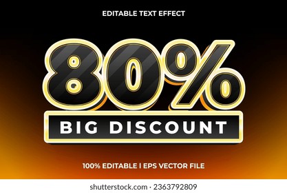 80% big discount text effect editable video cover and banner text style, 3d typography template