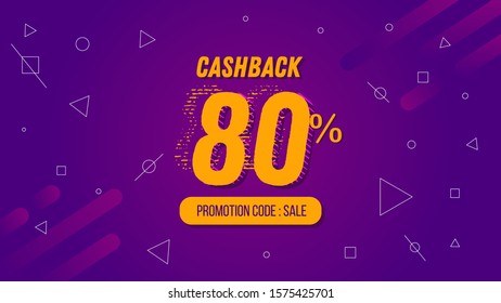 80% Cashback Sign Background for Ecommerce Desktop Landing Page, Website Header, Banner or Poster