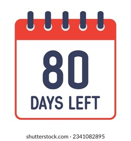 80 Tage linkes Symbol, Countdown-Tagesseite Kalendervorlage Vektorgrafik.