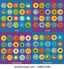 80 Detailed Color Flat Icons. Multimedia, Information, Social And Web Icon Set