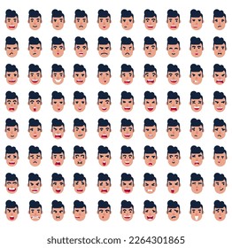 80 Different cartoon face emotion set. Boy cartoon face emotions. Funny and cute emotions