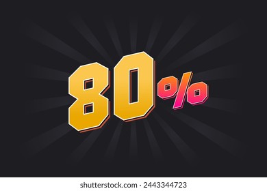 80% discount banner with dark background and yellow text. 80 percent sales promotional design.