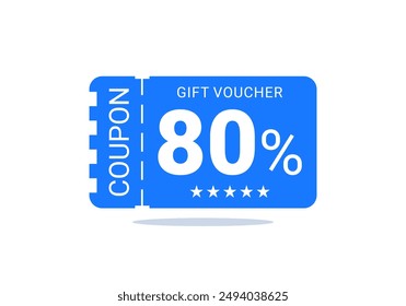 80% discount coupon, coupon code. Coupon isolated on white background. Voucher template for special promotion. Vector illustration.