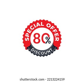 80% Discount Coupon. Sale offer price sign. Sale tags set vector badges template. Special offer symbol. Discount promotion. Discount badge Stamp shape. Vector illustration design