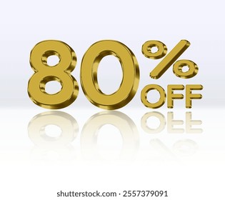 80% discount. golden 3d number. Special sale offer with 80% discount. Sale discount offer.