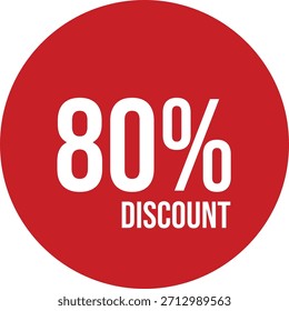 ícone de 80% desconto círculo vermelho vetorial com texto branco