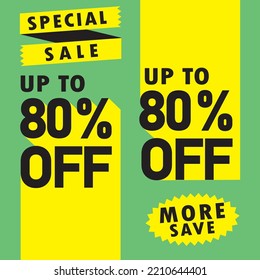 80% discount on warning tags, banners, flyers, social media posts, easy to change color illustration vector art