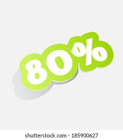 80%: Discount price tags eighty percent, stickers with shadow. vector illustration