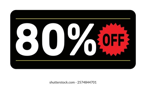 80% discount tag. icon vector Black, white and rad rectangular shape, perfect for marketing promotions