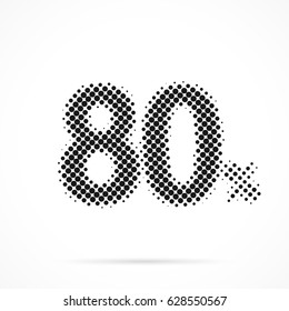 80% - Eighty Percent in halftone. Dotted illustration isolated on a white background.
Vector illustration.