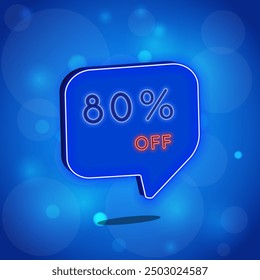 80%. eighty percent off. neon style. Selling special offers. A neon style balloon advertisement for a shopping day retail advertising campaign. blue background with polka dots. vector illustration