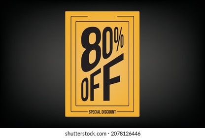 80% (eighty percent) off. Yellow card for promotions and offers.