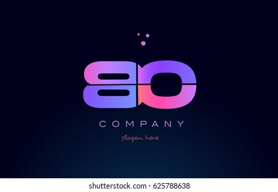80 eighty pink blue purple number digit numeral dots creative company logo vector icon design template