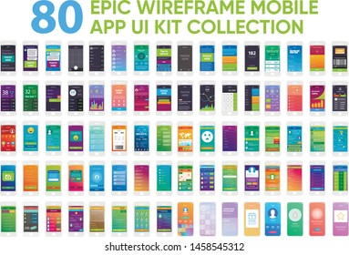 80 Epic Wireframe Mobile App UI Kit Collection Screens Prototype Templates.