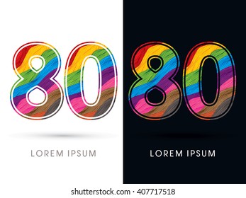 80 Font , colorful wave, designed using colorful grunge brush graphic vector