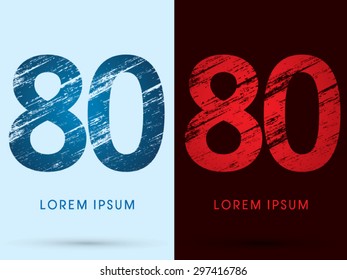 80 ,Font Cool and Hot, Ice and Fire, grunge destroy, graphic vector.