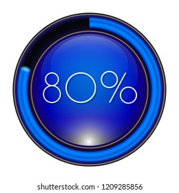 80% Glass blue  Vector loader progress button. step by step zero to hundred. 3D high quality premium well aligned graphic
