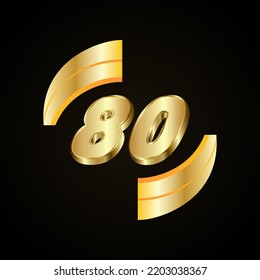 80 Golden numbers. vector 3d realistic metal characters. Decorative elements for banner, cover, birthday or anniversary party, etc.