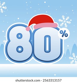 80% Holiday Discount with a Winter Touch On Blue Background