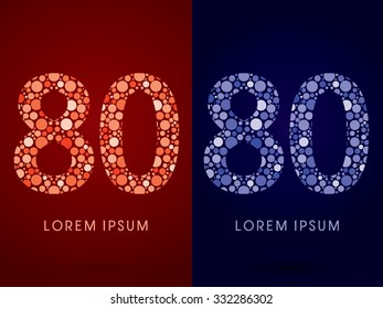 80 ,hot and cool font, designed using red and blue dot graphic vector.