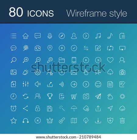 80 line icon set. simple icons for Web and Mobile.Wireframe style