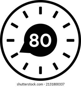 80 Minutes timers Clocks, Timer 80 mins icon, countdown icon. Time measure.