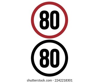 80 mph speed limit icon. Traffic sign set for speed, vector illustration
