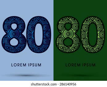 80 ,Number, Abstract, font, concept filigree, floral, natural, water and leaf graphic, vector.