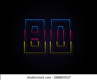 80 number colorful outline stroke font. Trendy, dynamic creative style design. Vivid vector font for logo, brand label, design elements, nightlife, application etc