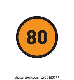 80 Number icon vector Orange Circle with Black design