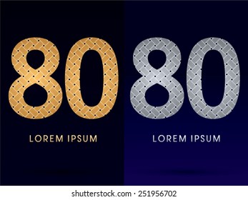80 Number ,Luxury font , designed using gold and silver line geometric shape on dark background, idea from wicker,basket ,woven, ribbons, jewelry, diamond ,rope, logo, symbol, icon, graphic, vector.
