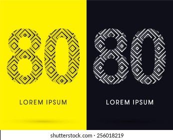 80 ,Number ,Luxury font, designed using black and white line square geometric shape, logo, symbol, icon, graphic, vector.