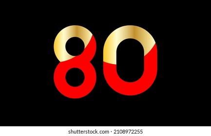 80 Number New Gold Red Elegant Logo