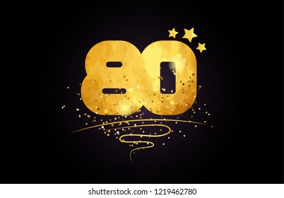 80 number with star and golden glitter on black background suitable for icon or typography logo design