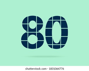 80 number, vector desing font.  Made of knife cut. For logo, brand label, design elements, corporate identity, application & more. IsolatedEps10 illustration