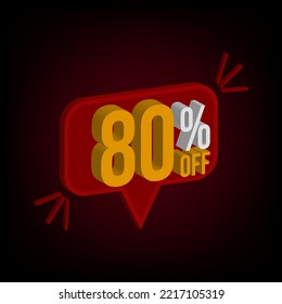 80% off. 3d banner with black and red gradient for offers and promotions.