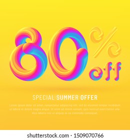 80 off 3d vector gradient banner. Sale discount, special summer offer up to 80 off. Summer wave poster. Trendy design. Square template for banner, flyer, Sale promotion, ad, blog, marketing.Eps 10
