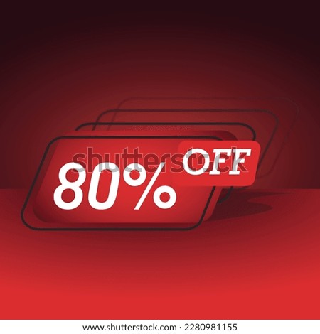 80% off. Banner with eighty percent off in square red balloon with red background and dark details