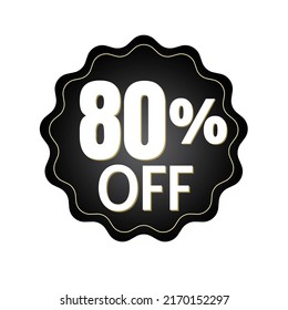 80% off with black sticker design. online discount template, vector illustration, mega sale.