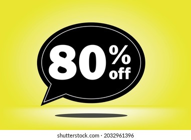 80% de descuento - globo flotante negro y amarillo - con fondo amarillo - banner para ofertas promocionales de descuento y reducción