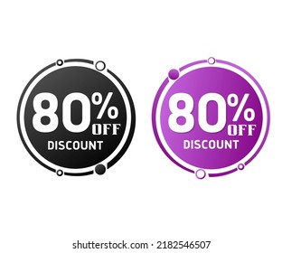 80% off, circle discount tag icon collection. Set of Black and purple sale labels. vector illustration, 
