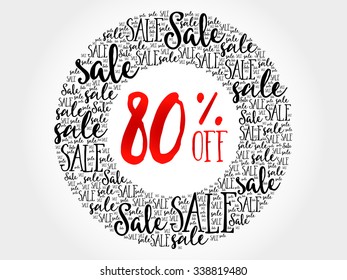 80% OFF circle word cloud, business concept background