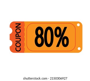 80% Off Coupon Vector. Orange Perforated Coupon Template On White Background For Stores