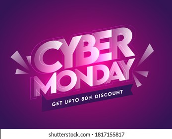 UP TO 80% Off for Cyber Monday Sale Poster Design in Purple Color.